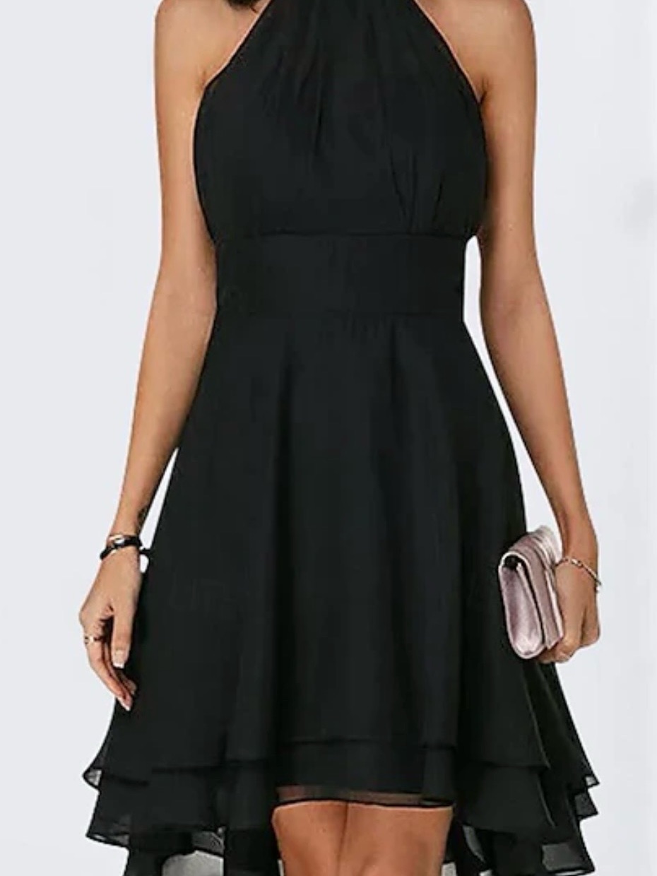 Black Halter High-Low Dress For Women
